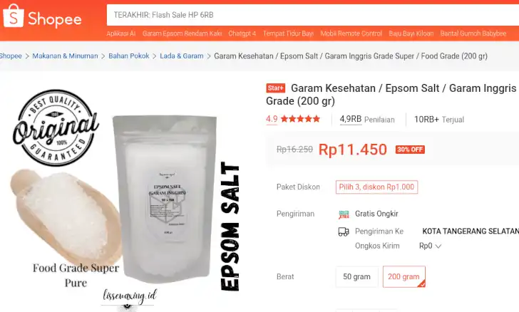 harga garam epsom di shopee