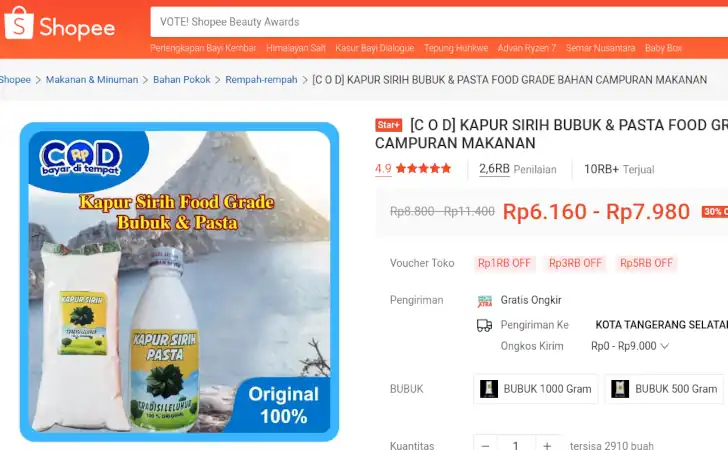 harga kapur sirih di shopee