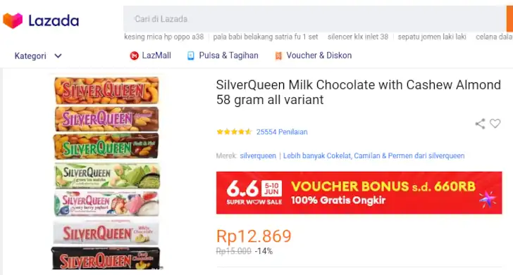 harga silverqueen di lazada