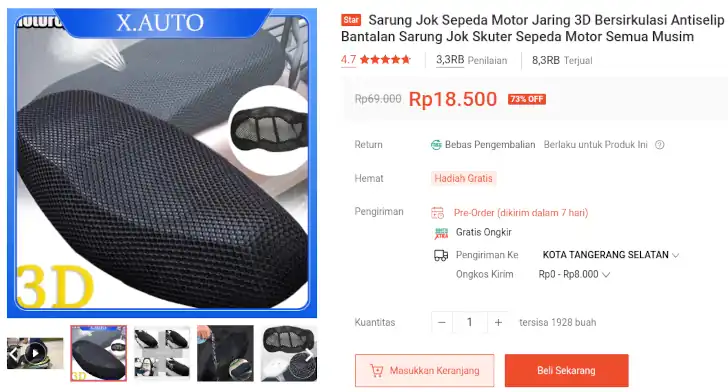 cover jok motor jaring