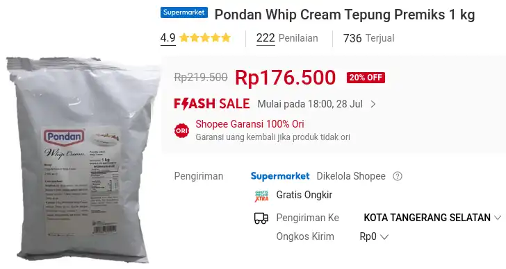 pondan whipped cream 1 kg