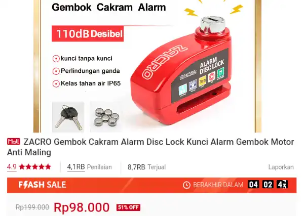 promo gembok motor shopee