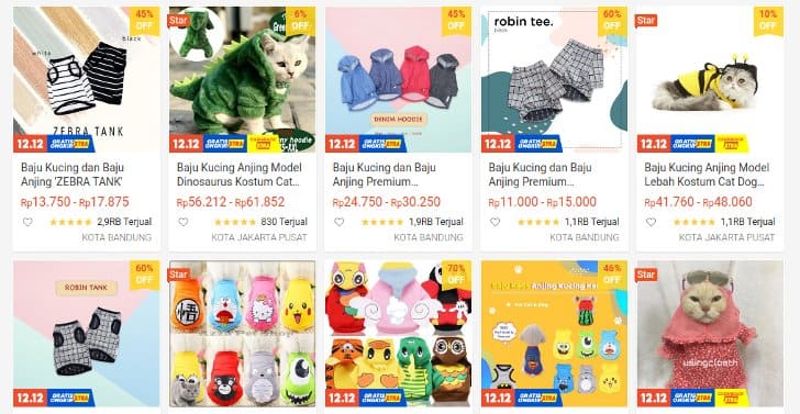 baju kucing shopee murah