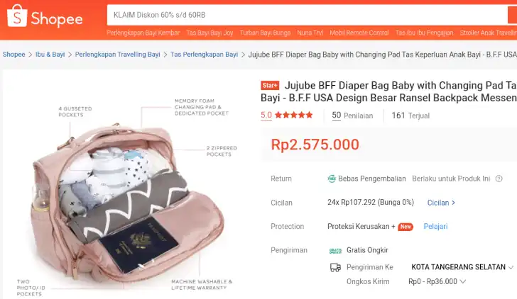 fitur dan harga tas bayi jujube bff