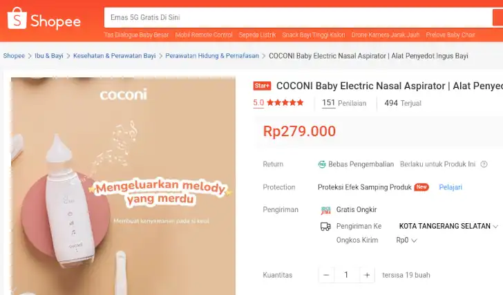 harga coconi penyedot ingus di shopee