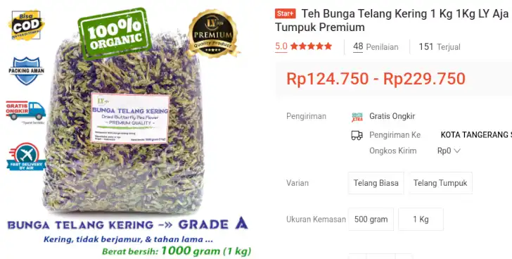 harga teh telang 1 kg