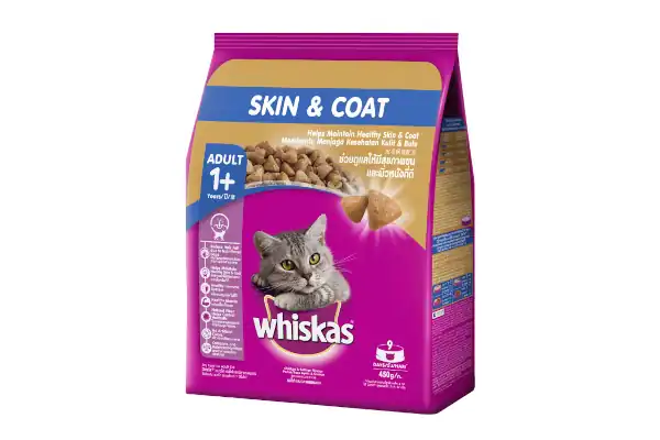 makanan kucing whiskas skin coat