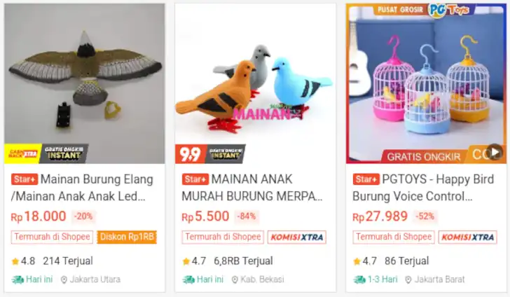 promo burung mainan shopee