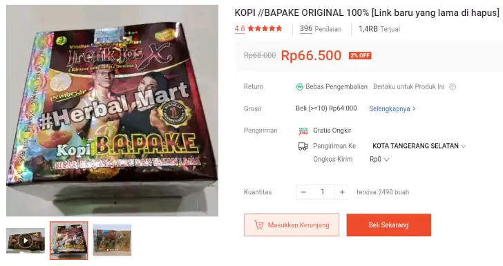 harga kopi bapake