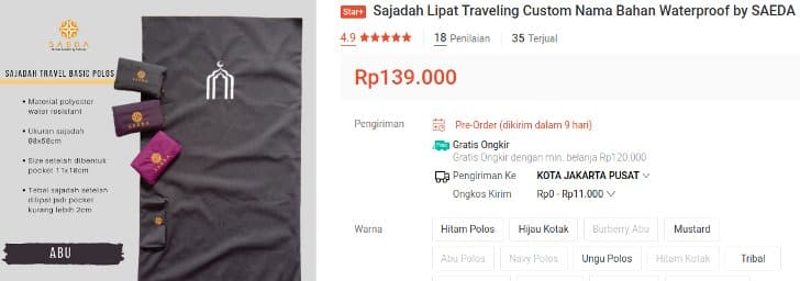 sajadah lipat custom nama