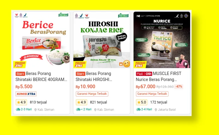 beras shirataki terlaris di shopee