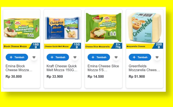 harga keju mozarella di indomaret