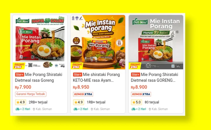 mie shirataki terlaris di shopee