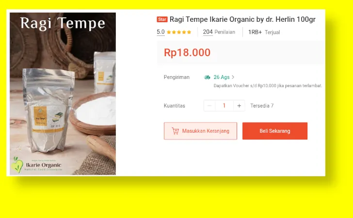 ragi tempe ikarie organik di shopee