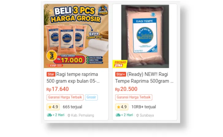 ragi tempe Raprima di Shopee