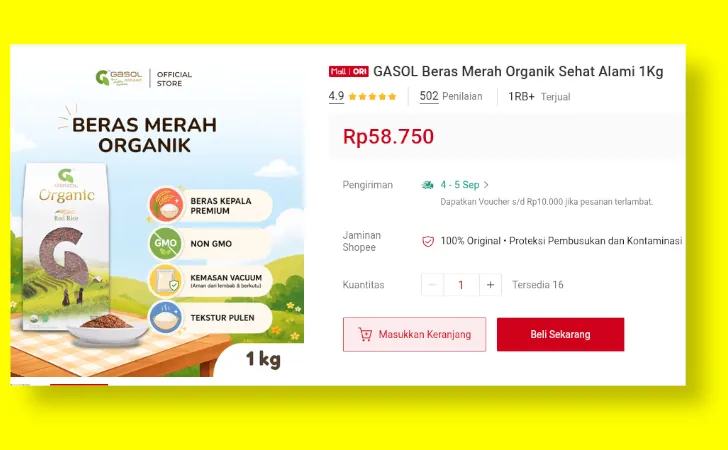 beras merah organik gasol di shopee