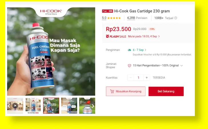 gas portable hi-cook di shopee