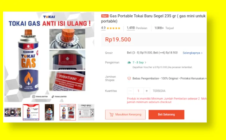 gas portable tokai di shopee