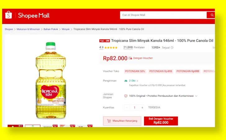 minyak canola tropicana slim di shopee
