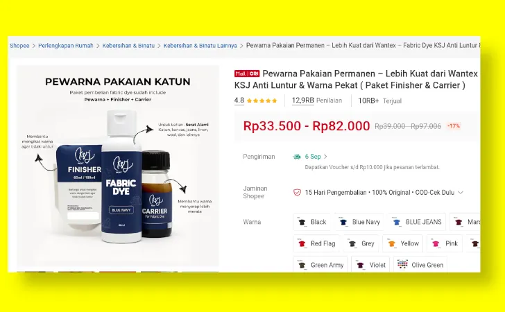 pewarna fabric dye di shopee