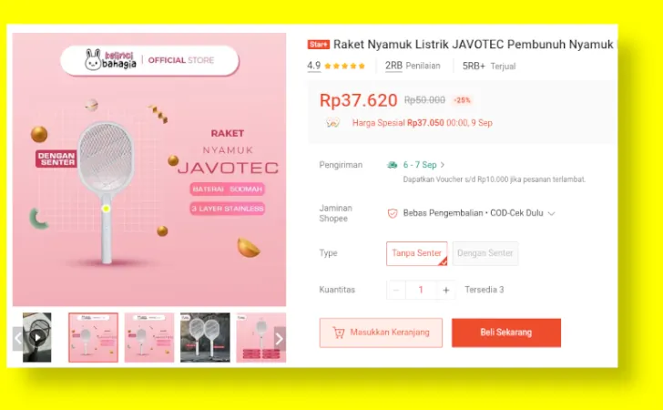 raket nyamuk javotec di shopee