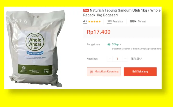 tepung gandum naturich di shopee