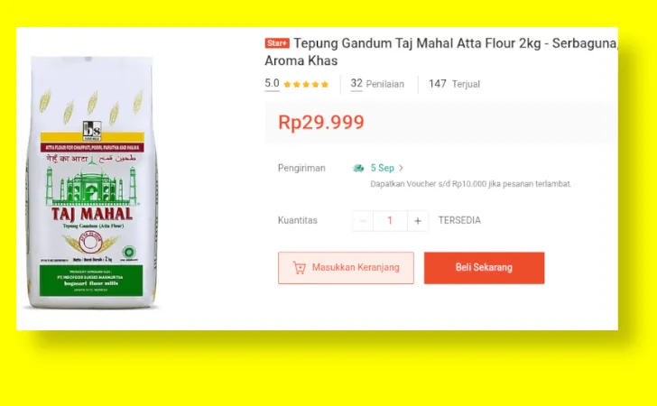 tepung gandum taj mahal di shopee